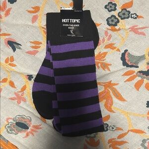 Hot Topic Black and Purple Striped Knee-High Socks
